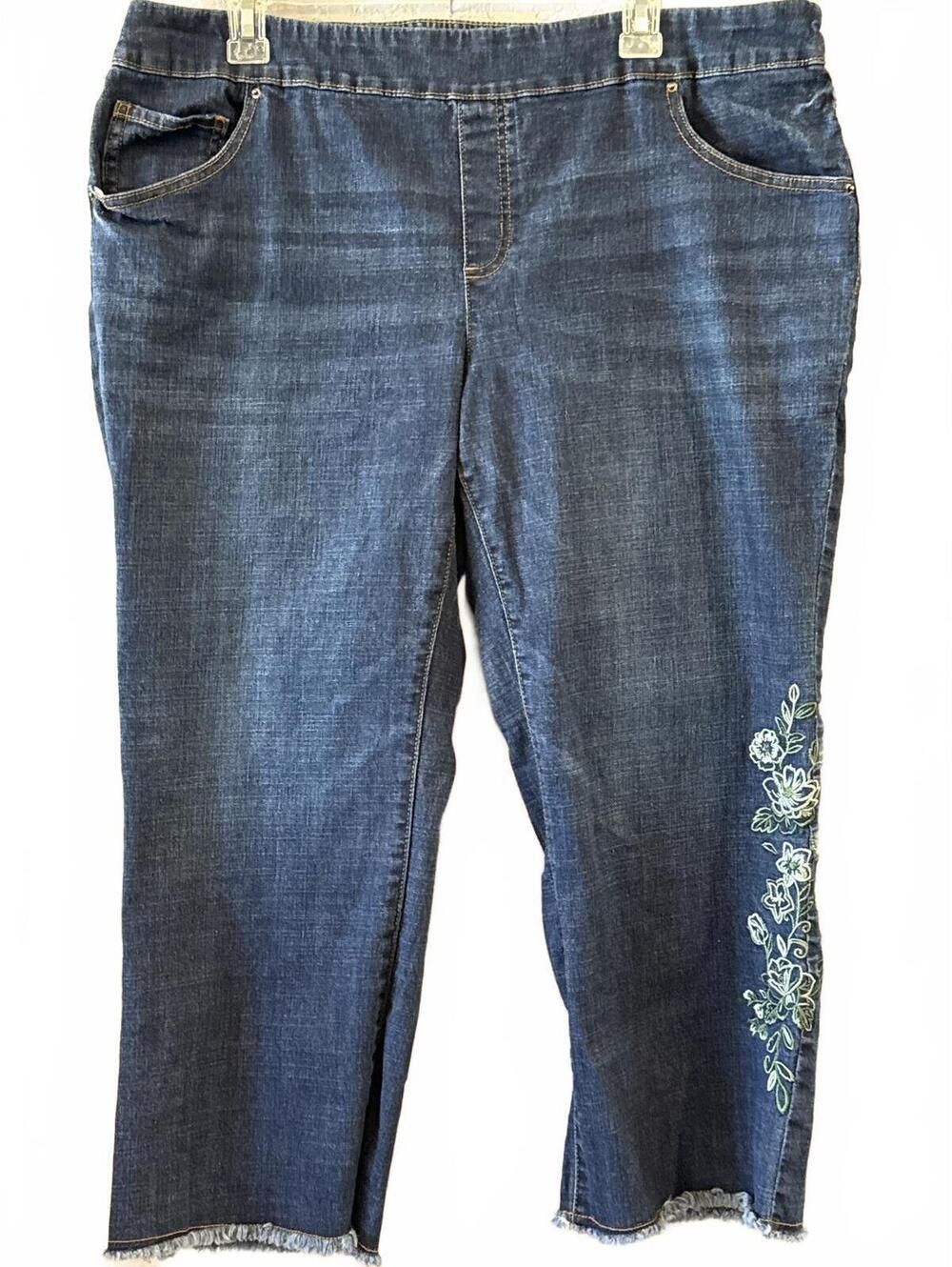 The Pioneer Woman XXL Blue Denim Jeans with Floral Embroidery
